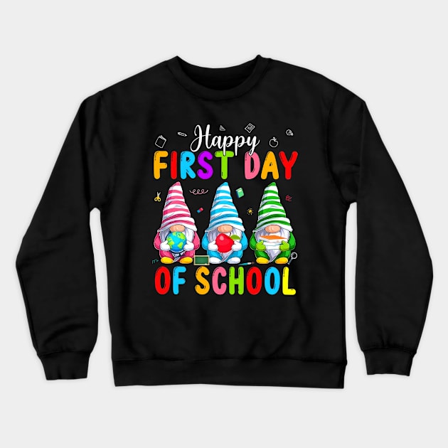 Cute Gnomes Happy First Day Of School Back To School Crewneck Sweatshirt by cogemma.art